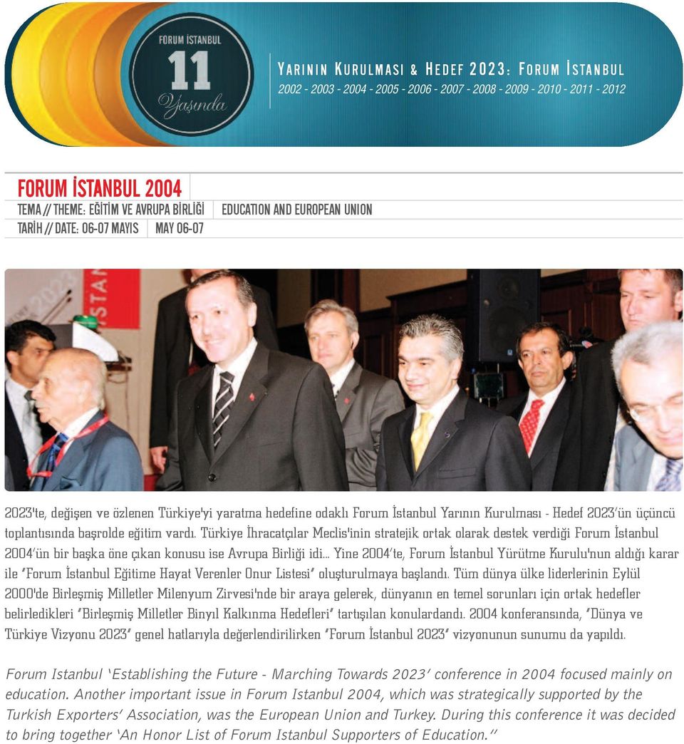 Türkiye İhracatçılar Meclis'inin stratejik ortak olarak destek verdiği Forum İstanbul 2004 ün bir başka öne çıkan konusu ise Avrupa Birliği idi.