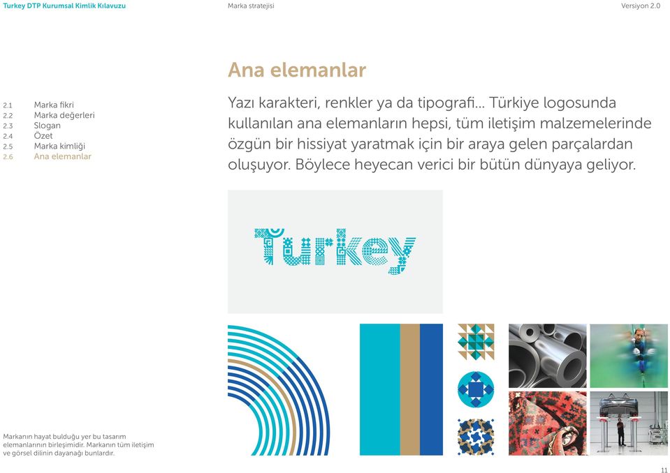 .. Türkiye logosunda kullanılan ana elemanların hepsi, tüm iletişim malzemelerinde özgün bir hissiyat yaratmak için bir