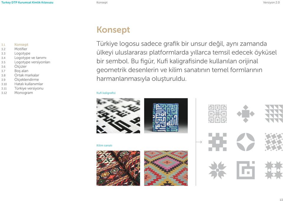 12 Monogram Kufi kaligrafisi Türkiye logosu sadece grafik bir unsur değil, aynı zamanda ülkeyi uluslararası platformlarda yıllarca