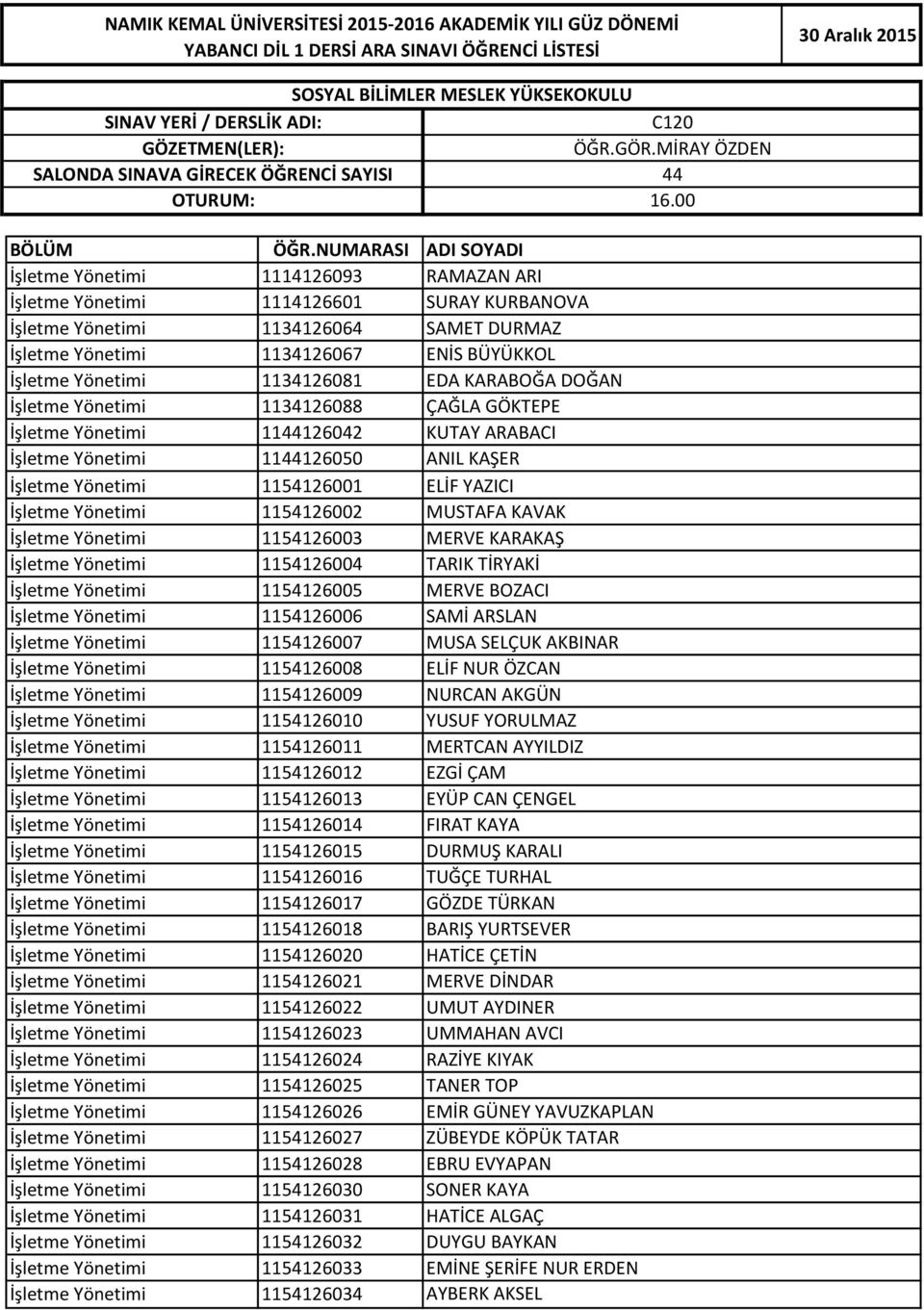 İşletme Yönetimi 1134126088 İşletme Yönetimi 1144126042 İşletme Yönetimi 1144126050 İşletme Yönetimi 1154126001 İşletme Yönetimi 1154126002 İşletme Yönetimi 1154126003 İşletme Yönetimi 1154126004