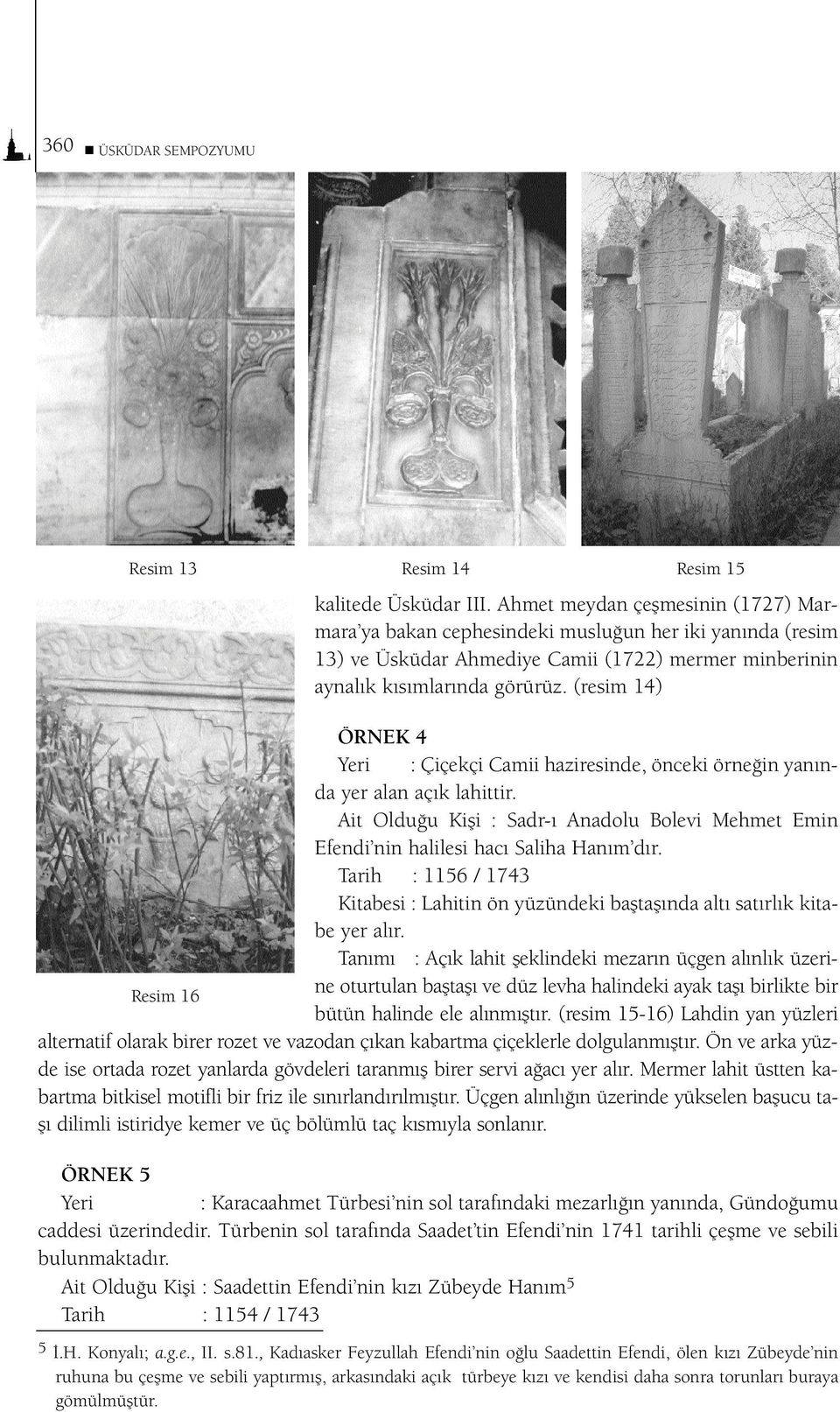 (resim 14) ÖRNEK 4 Yeri : Çiçekçi Camii haziresinde, önceki örne in yan nda yer alan aç k lahittir. Ait Oldu u Kifli : Sadr- Anadolu Bolevi Mehmet Emin Efendi nin halilesi hac Saliha Han m d r.