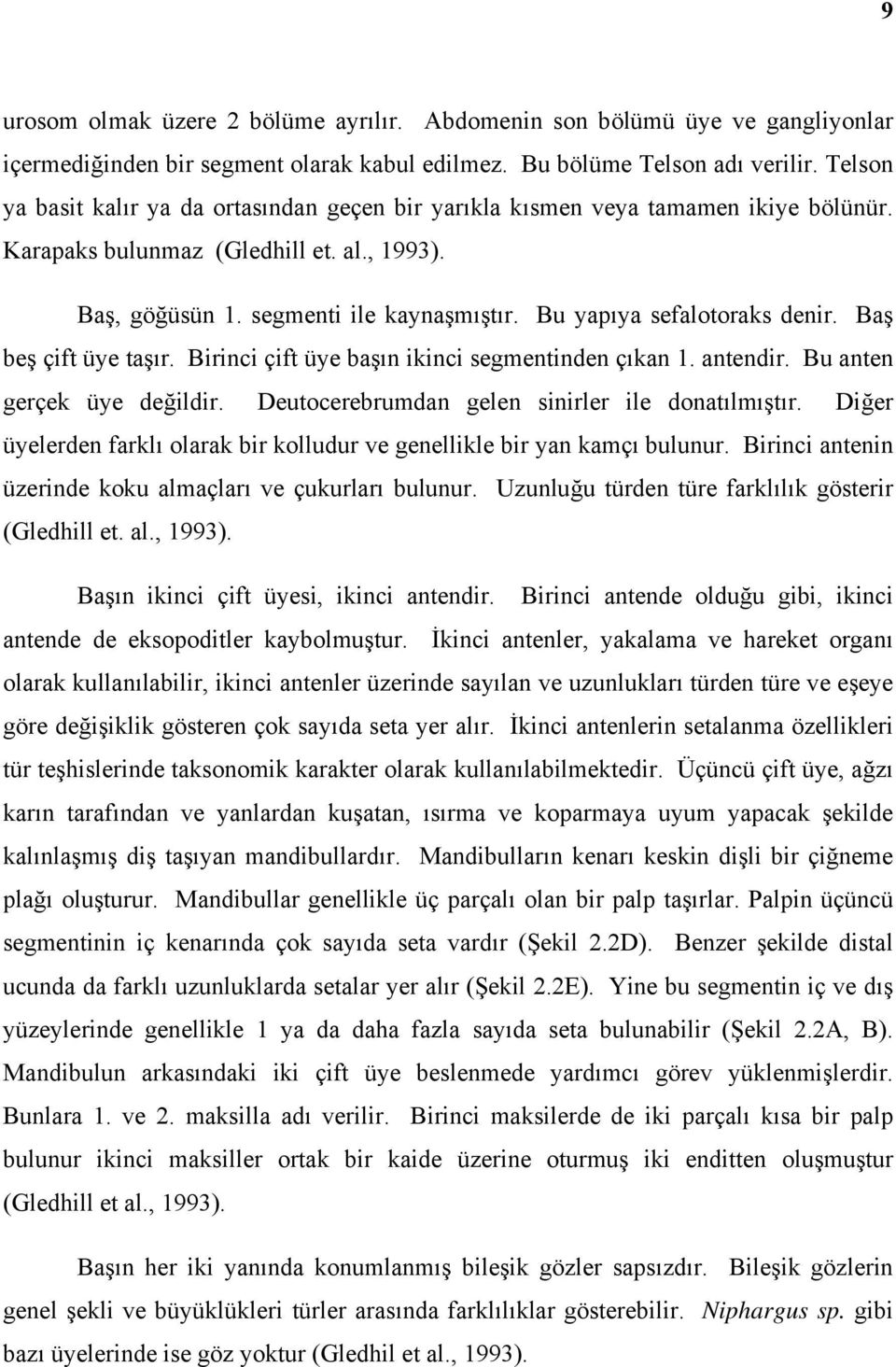 Bu yapıya sefalotoraks denir. Baş beş çift üye taşır. Birinci çift üye başın ikinci segmentinden çıkan 1. antendir. Bu anten gerçek üye değildir. Deutocerebrumdan gelen sinirler ile donatılmıştır.