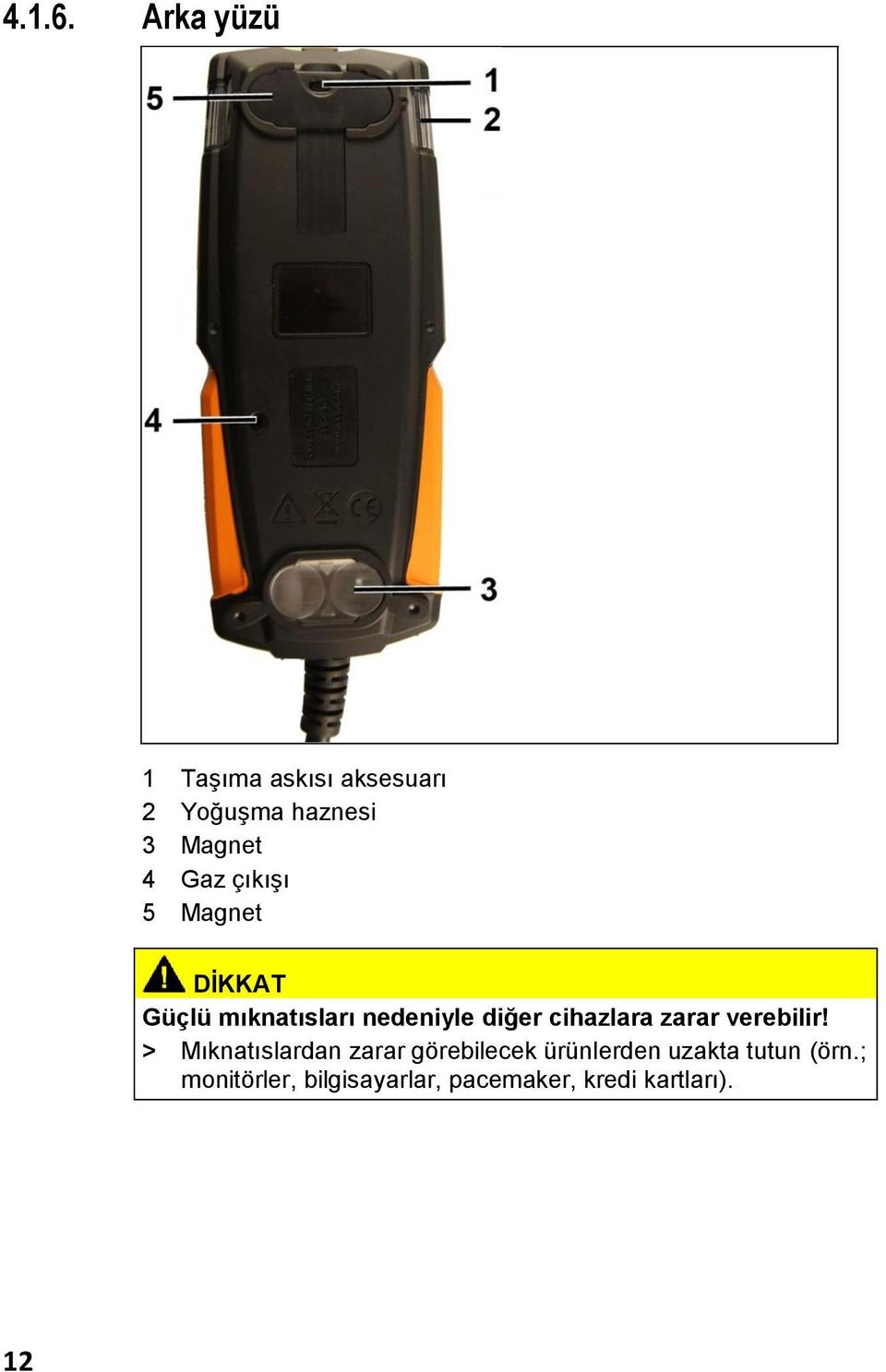 çıkışı 5 Magnet DİKKAT Güçlü mıknatısları nedeniyle diğer cihazlara