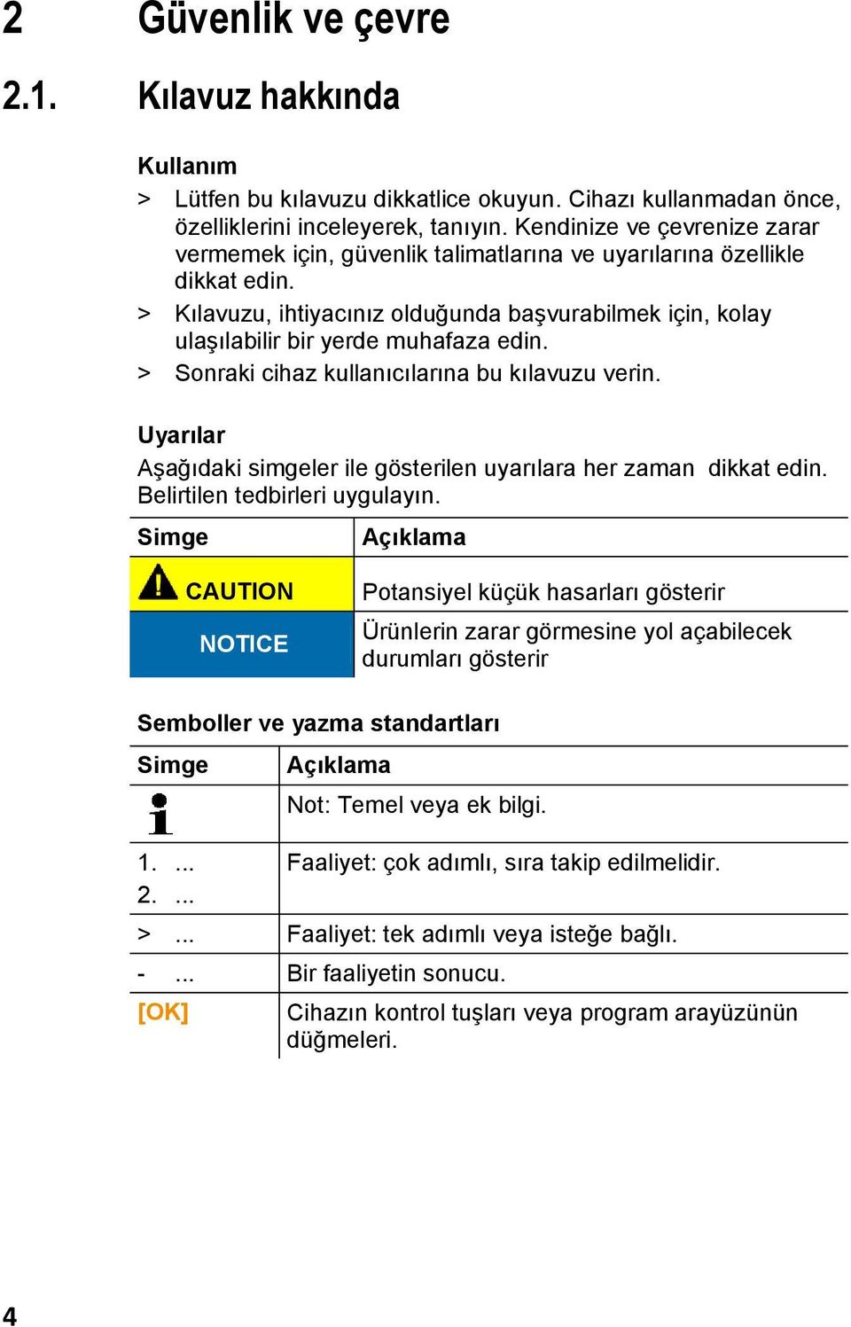 > Kılavuzu, ihtiyacınız olduğunda başvurabilmek için, kolay ulaşılabilir bir yerde muhafaza edin. > Sonraki cihaz kullanıcılarına bu kılavuzu verin.