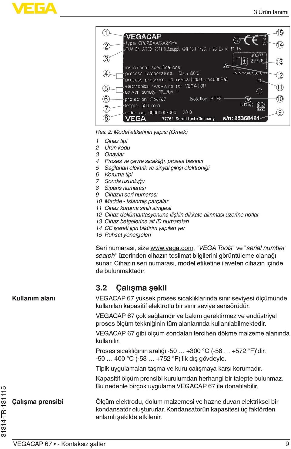 Sipariş numarası 9 Cihazın seri numarası 0 Madde - Islanmış parçalar Cihaz koruma sınıfı simgesi 2 Cihaz dokümantasyonuna ilişkin dikkate alınması üzerine notlar 3 Cihaz belgelerine ait ID numaraları