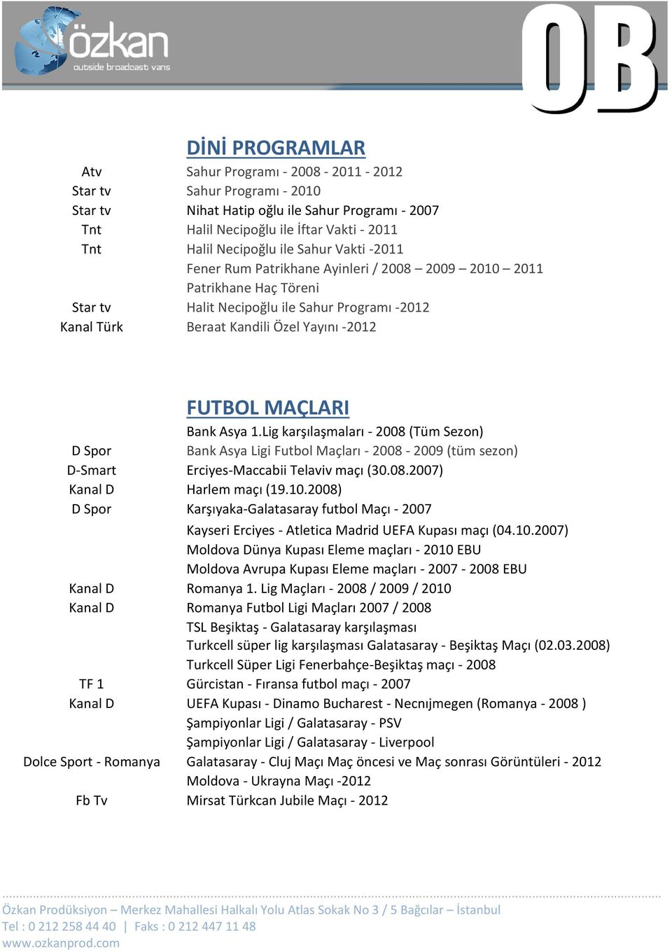 Lig karşılaşmaları - 2008 (Tüm Sezon) D Spor Bank Asya Ligi Futbol Maçları - 2008-2009 (tüm sezon) D-Smart Erciyes-Maccabii Telaviv maçı (30.08.2007) Harlem maçı (19.10.