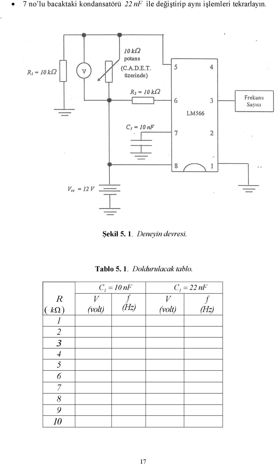 Tablo 5. 1. Doldurulacak tablo.