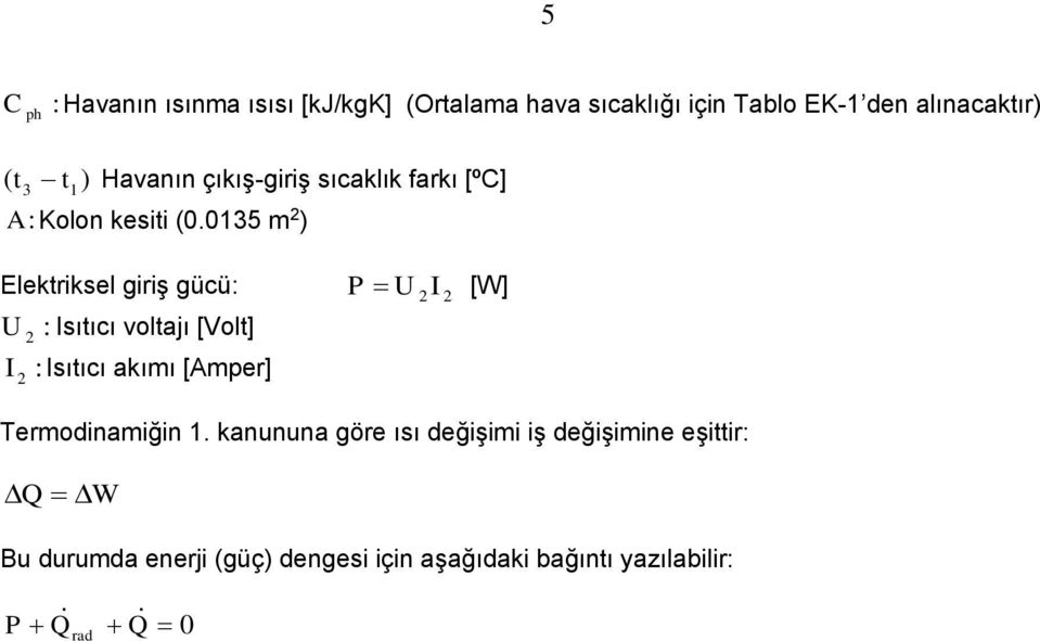 0135 m 2 ) Elektriksel giriş gücü U 2 I 2 Isıtıcı oltajı [Volt] Isıtıcı akımı [Amper] P U 2 I 2 [W]