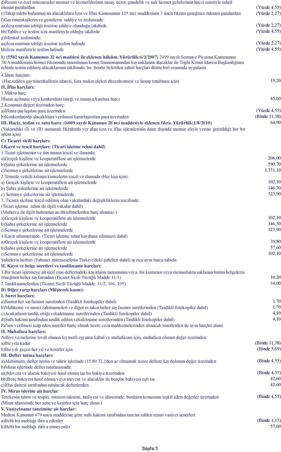 olunduğu takdirde (Yüzde 2,27) bb)tahliye ve teslim icra marifetiyle olduğu takdirde (Yüzde 4,55) g)menkul tesliminde; aa)icra emrinin tebliği üzerine teslim halinde (Yüzde 2,27) bb)icra marifetiyle