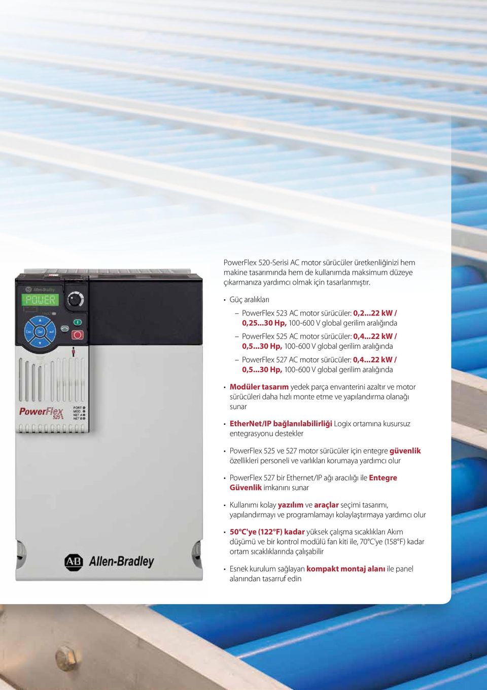 ..30 Hp, 100-600 V global gerilim aralığında PowerFlex 527 AC motor sürücüler: 0,4...22 kw / 0,5.