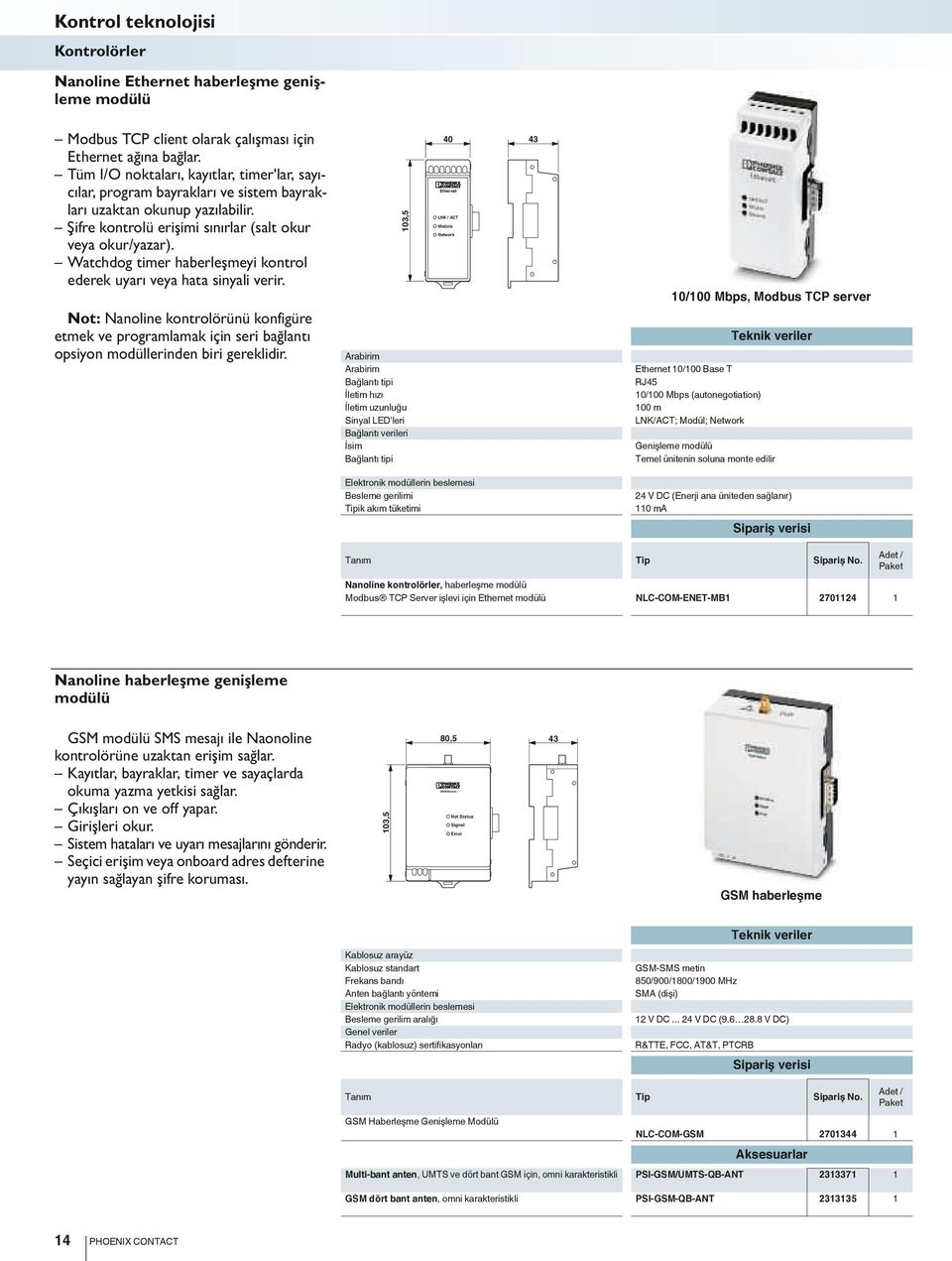 Watchdog timer haberleşmeyi kontrol ederek uyarı veya hata sinyali verir. Not: Nanoline kontrolörünü konfigüre etmek ve programlamak için seri bağlantı opsiyon modüllerinden biri gereklidir.