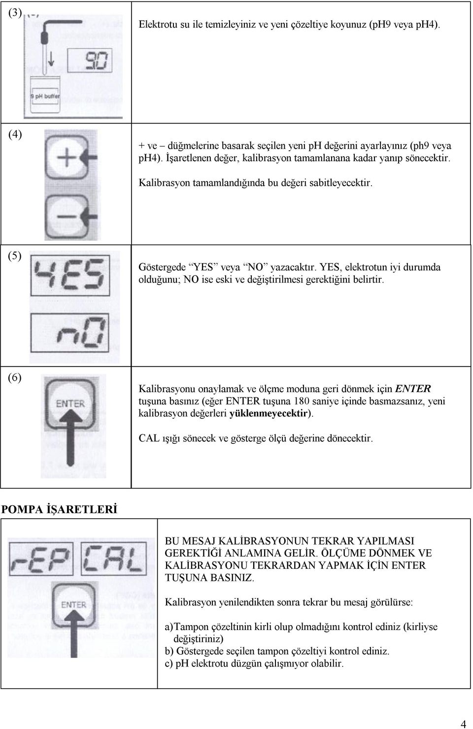 YES, elektrotun iyi durumda olduğunu; NO ise eski ve değiştirilmesi gerektiğini belirtir.