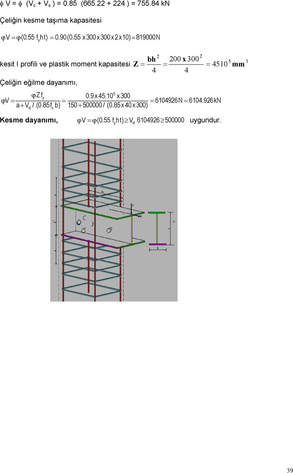 55 x300 x300 xx10) 819000N bh 00 x 300 5 kesit I profili ve plastik moment kapasitesi Z 4510 mm