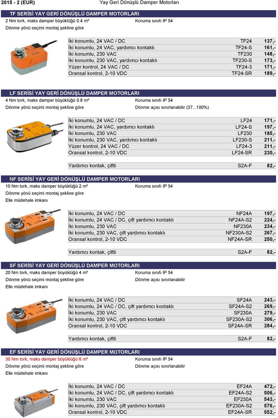 TF230 148,- TF230-S 173,- TF24-3 171,- TF24-SR 189,- LF SERİSİ YAY GERİ DÖNÜŞLÜ DAMPER MOTORLARI 4 Nm tork, maks damper büyüklüğü 0.