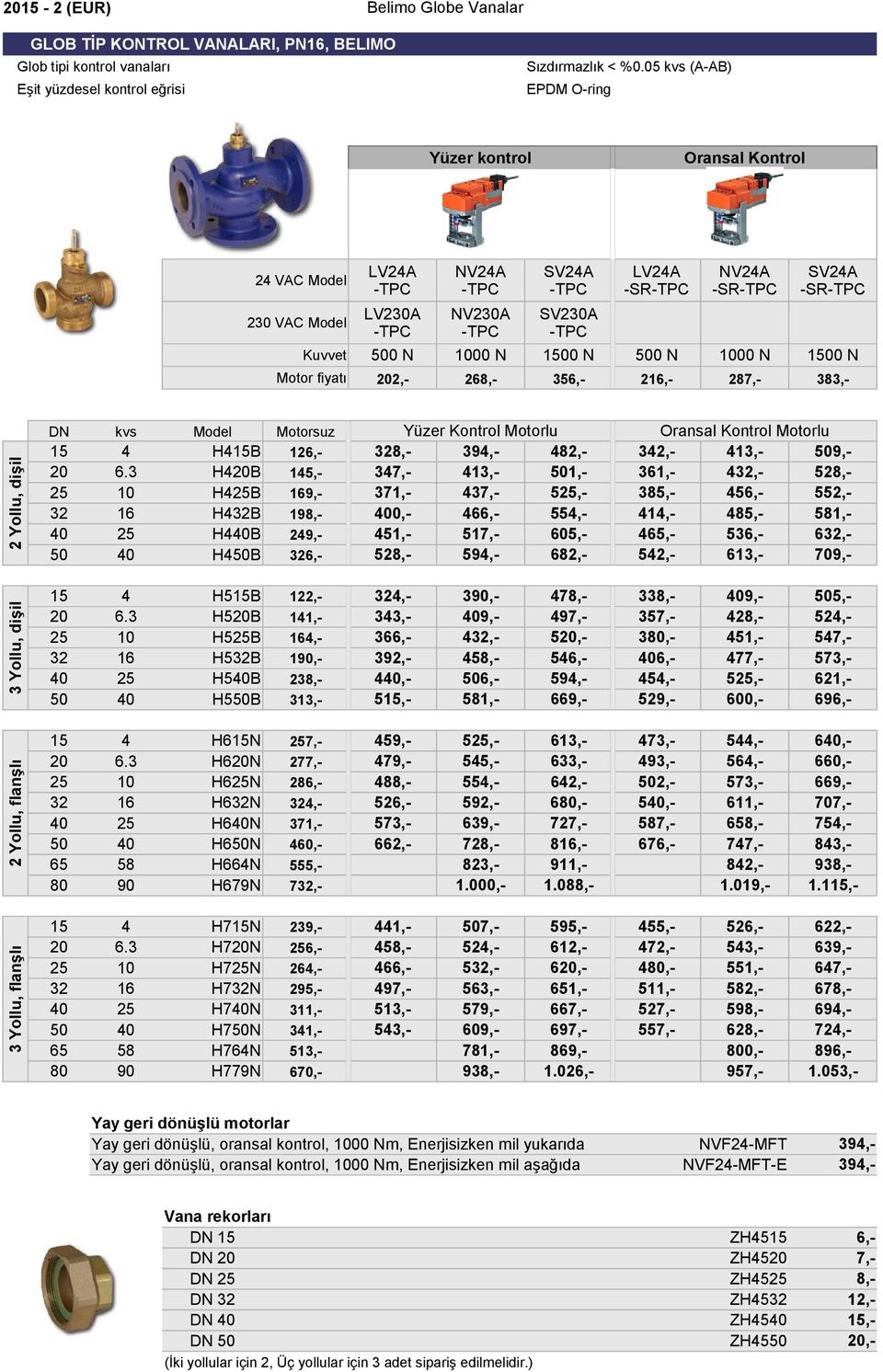 1000 N 1500 N 202,- 268,- 356,- 216,- 287,- 383,- 3 Yollu, flanşlı 2 Yollu, flanşlı 3 Yollu, dişil 2 Yollu, dişil DN kvs Model Motorsuz Yüzer Kontrol Motorlu Oransal Kontrol Motorlu 15 4 H415B 126,-