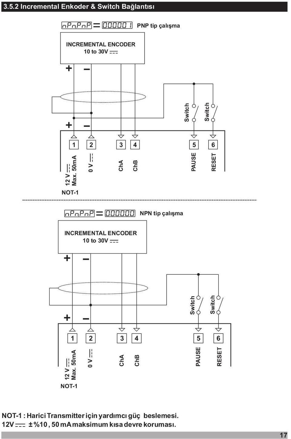 50mA 0V ChA ChB AUSE NOT-1 NN tip çalýþma INCREMENTAL ENCODER 10 to 30V  50mA 0V ChA ChB