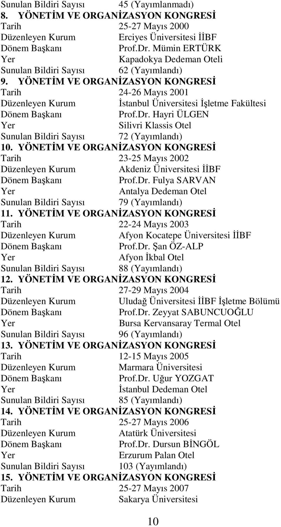 YÖNETİM VE ORGANİZASYON KONGRESİ Tarih 24-26 Mayıs 2001 Düzenleyen Kurum İstanbul Üniversitesi İşletme Fakültesi Prof.Dr.