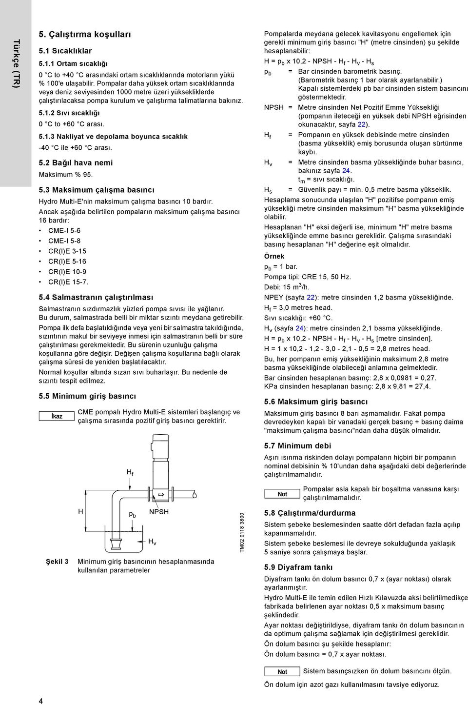 5.1.3 Nakliyat ve depolama boyunca sıcaklık -4 C ile +6 C arası. 5.2 Bağıl hava nemi Maksimum % 95. 5.3 Maksimum çalışma basıncı ydro Multi-E'nin maksimum çalışma basıncı 1 bardır.