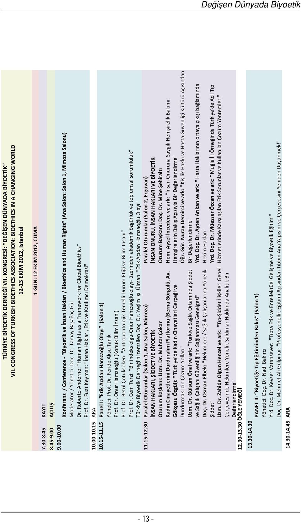 15 Panel I: Etik Aç dan Hamzaoğlu Olay (Salon 1) Yönetici: Prof. Dr. Feride Aksu Tan k Prof. Dr. Onur Hamzaoğlu (Konuk Bilim İnsan ) Prof. Dr. Betül Çotuksöken: "Antropontolojik Temelli Durum Etiği ve Bilim İnsan " Prof.