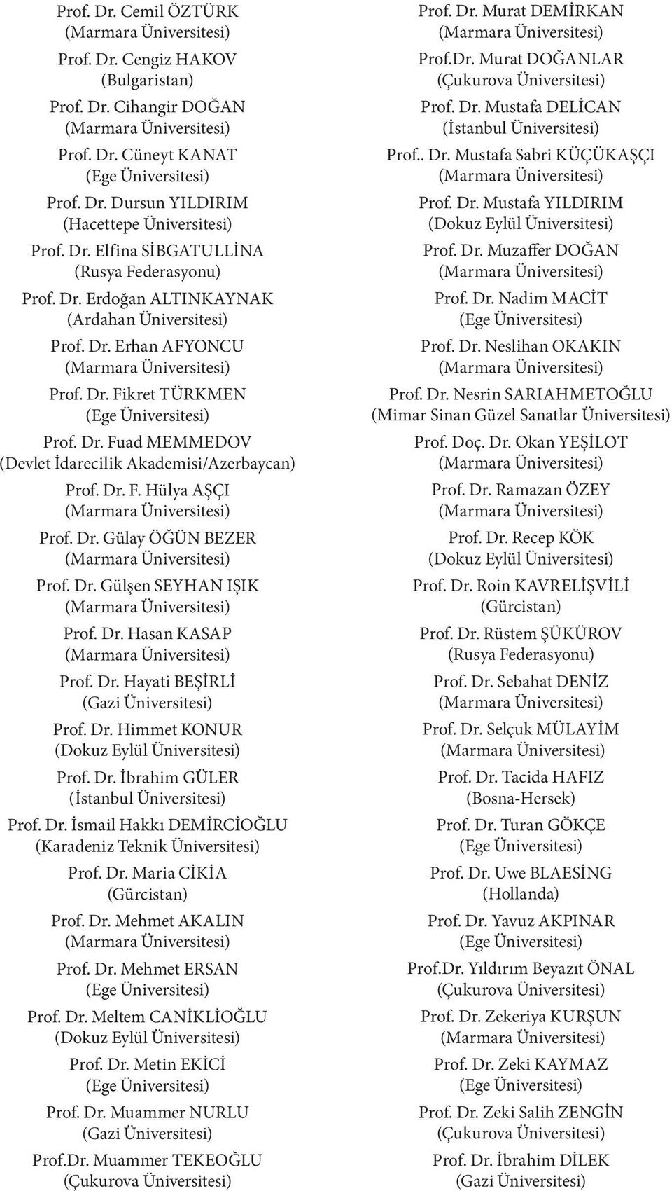 Dr. F. Hülya AŞÇI (Marmara Üniversitesi) Prof. Dr. Gülay ÖĞÜN BEZER (Marmara Üniversitesi) Prof. Dr. Gülşen SEYHAN IŞIK (Marmara Üniversitesi) Prof. Dr. Hasan KASAP (Marmara Üniversitesi) Prof. Dr. Hayati BEŞİRLİ (Gazi Üniversitesi) Prof.