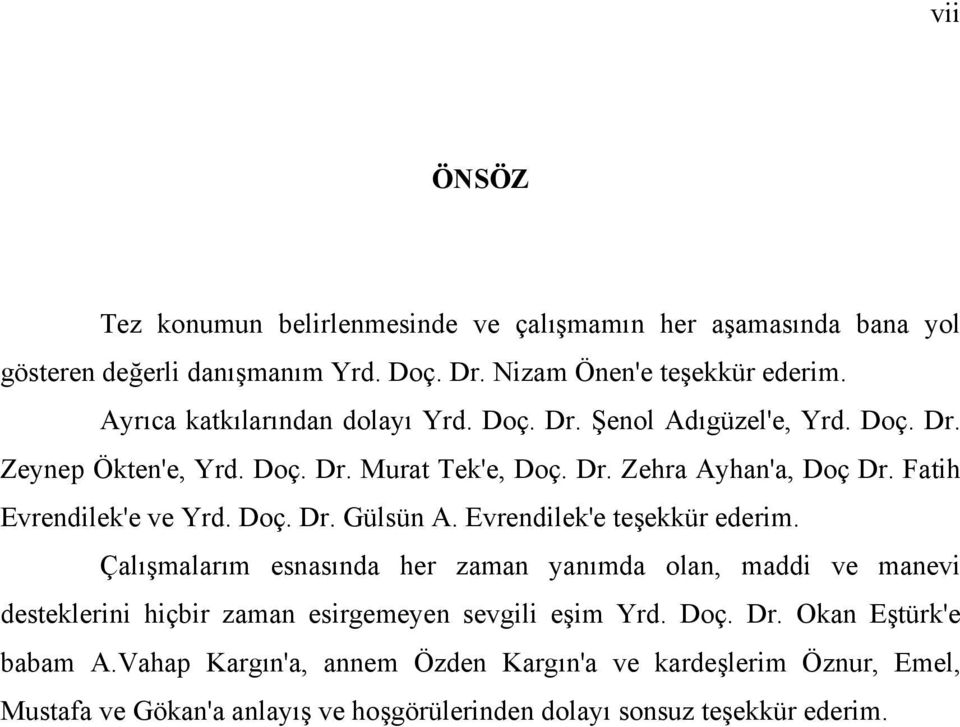 Fatih Evrendilek'e ve Yrd. Doç. Dr. Gülsün A. Evrendilek'e teşekkür ederim.