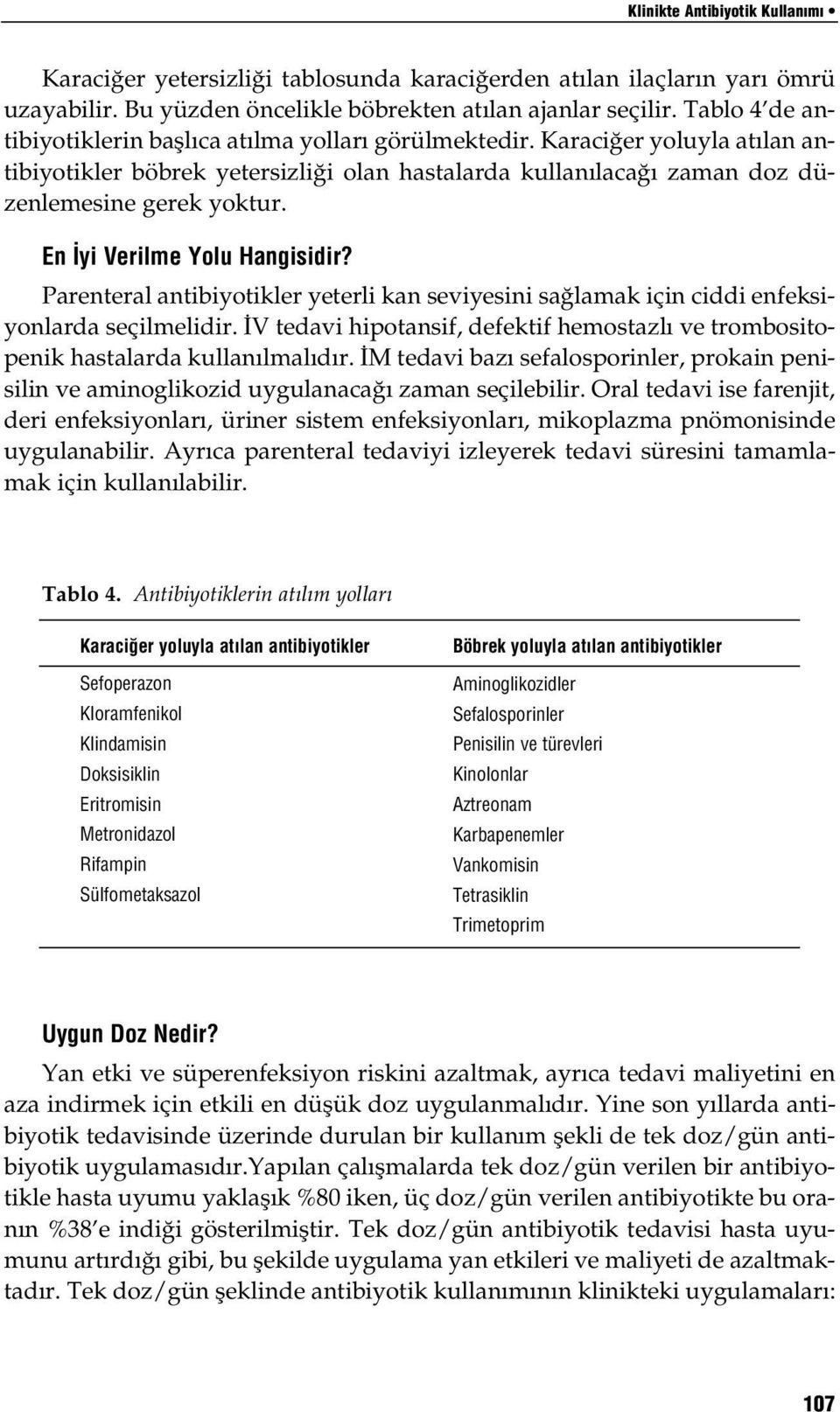 En yi Verilme Yolu Hangisidir? Parenteral antibiyotikler yeterli kan seviyesini sağlamak için ciddi enfeksiyonlarda seçilmelidir.