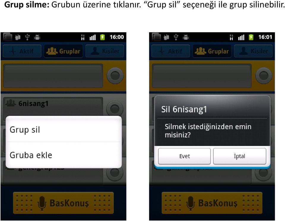 Grup sil seçeneği