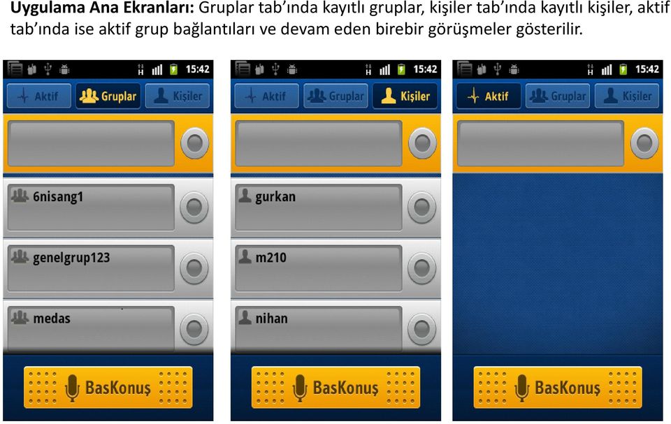 kişiler, aktif tab ında ise aktif grup