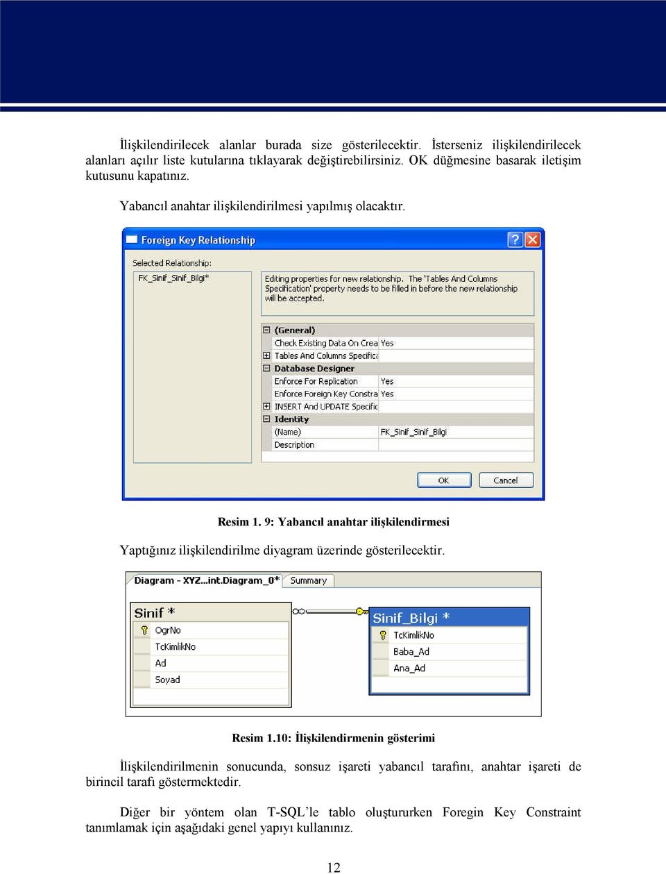 9: Yabancıl anahtar ilişkilendirmesi Yaptığınız ilişkilendirilme diyagram üzerinde gösterilecektir. Resim 1.