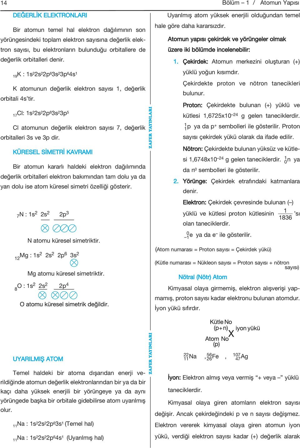 7 Cl: s s p 6 3s 3p 5 Cl atomunun değerlik elektron sayısı 7, değerlik orbital leri 3s ve 3p dir.