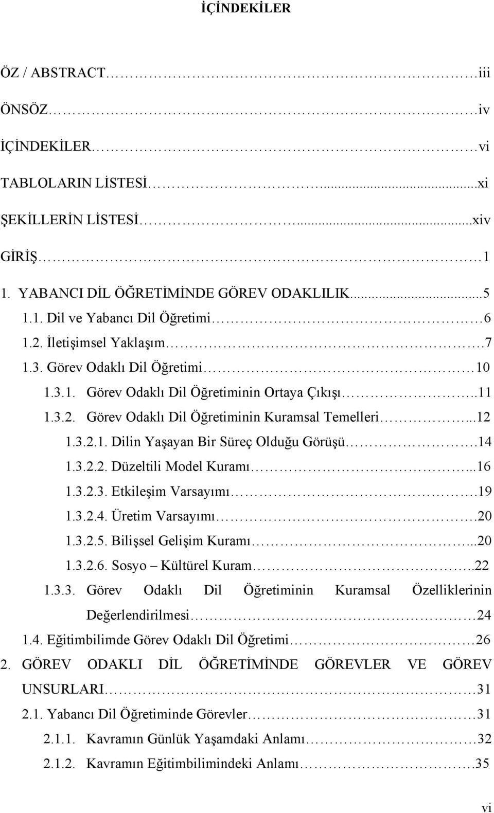 14 1.3.2.2. Düzeltili Model Kuramı...16 1.3.2.3. Etkileşim Varsayımı.19 1.3.2.4. Üretim Varsayımı.20 1.3.2.5. Bilişsel Gelişim Kuramı...20 1.3.2.6. Sosyo Kültürel Kuram..22 1.3.3. Görev Odaklı Dil Öğretiminin Kuramsal Özelliklerinin Değerlendirilmesi 24 1.