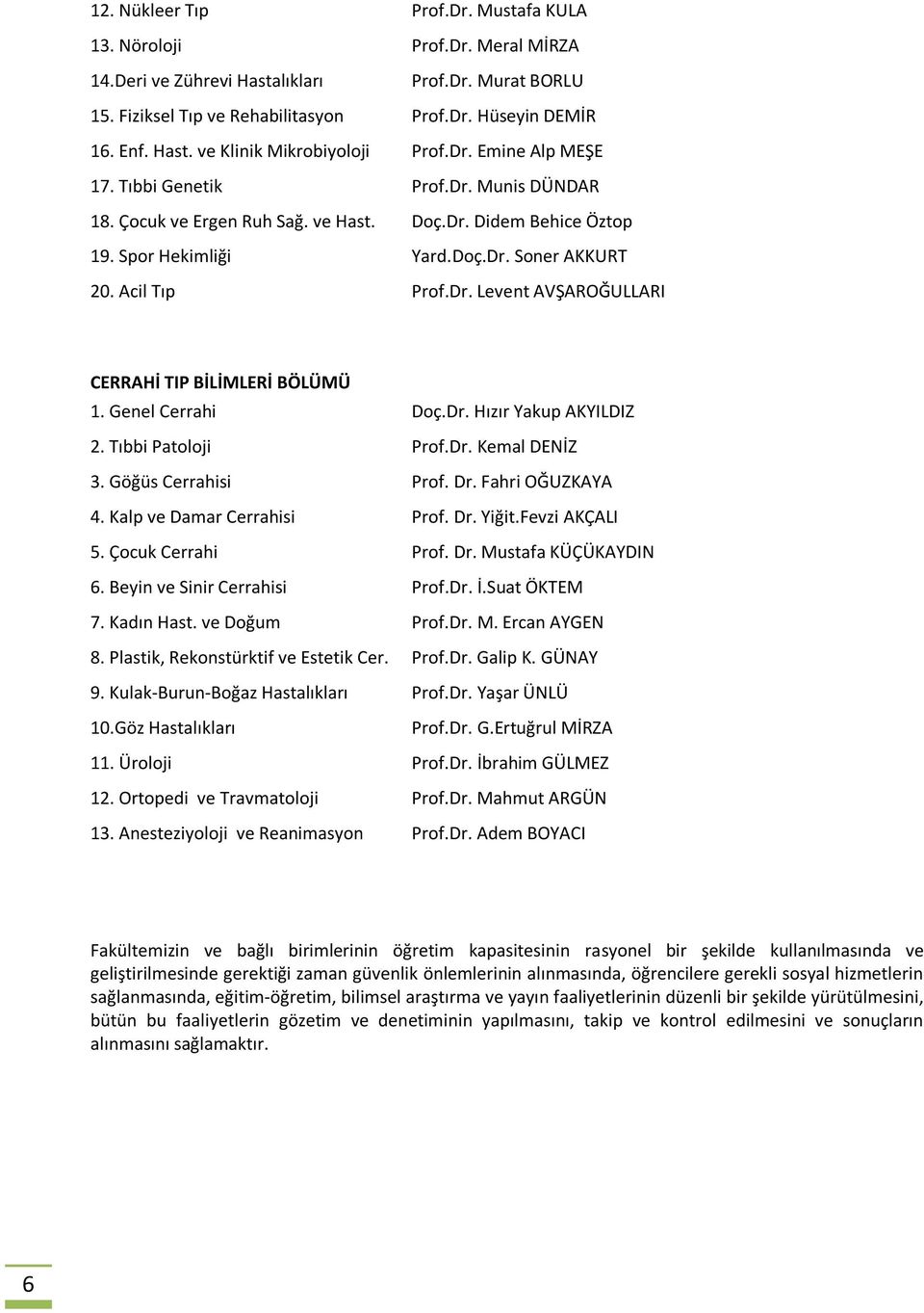 Genel Cerrahi Doç.Dr. Hızır Yakup AKYILDIZ 2. Tıbbi Patoloji Prof.Dr. Kemal DENİZ 3. Göğüs Cerrahisi Prof. Dr. Fahri OĞUZKAYA 4. Kalp ve Damar Cerrahisi Prof. Dr. Yiğit.Fevzi AKÇALI 5.