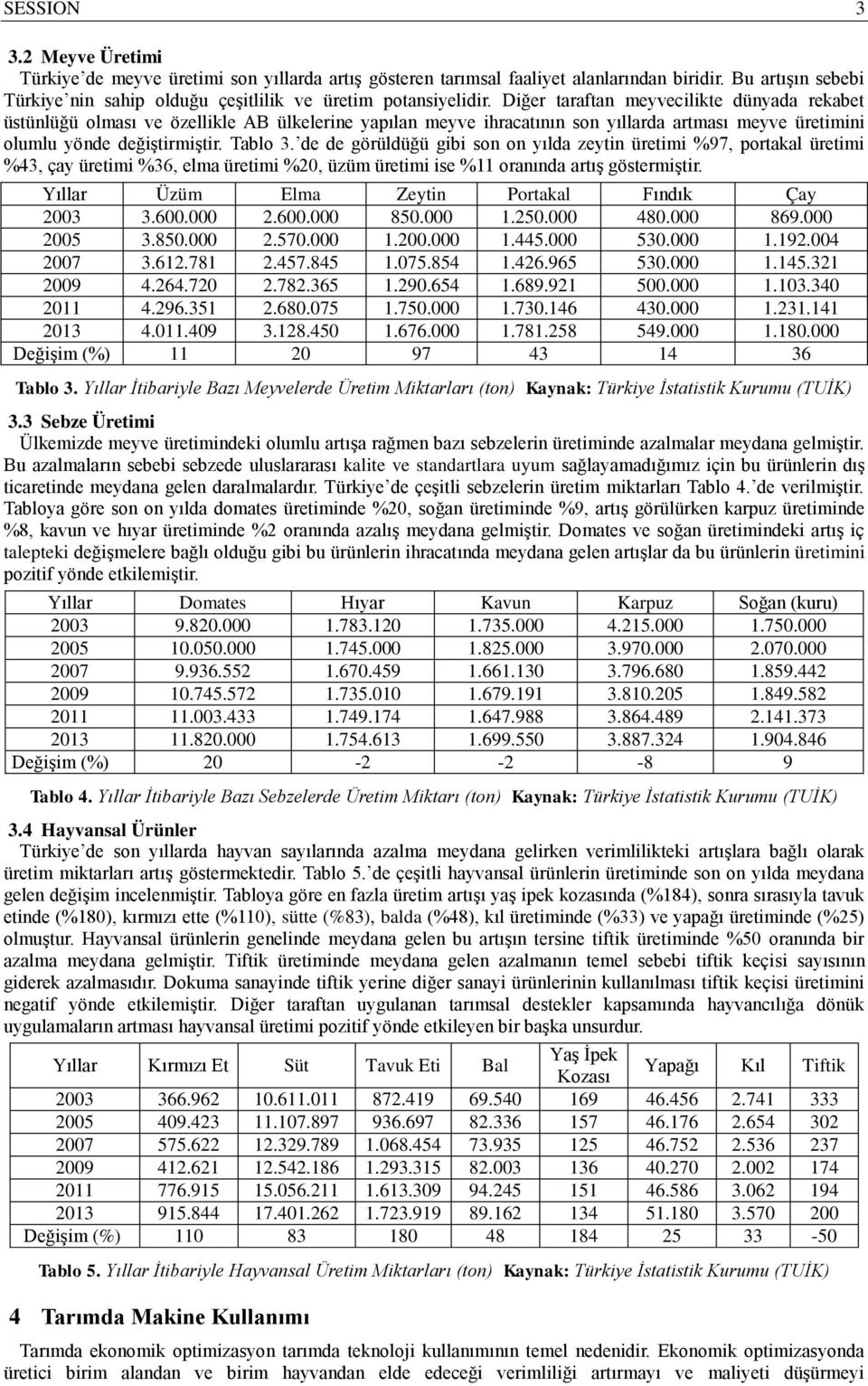 de de görüldüğü gibi son on yılda zeytin üretimi %97, portakal üretimi %43, çay üretimi %36, elma üretimi %20, üzüm üretimi ise %11 oranında artış göstermiştir.