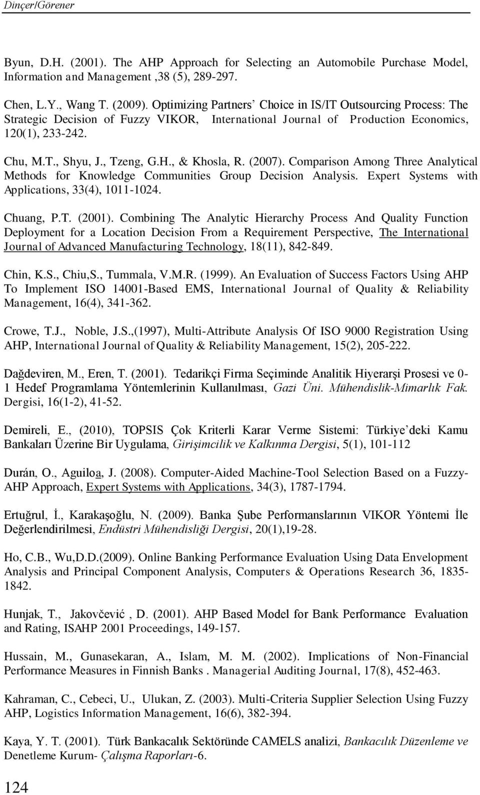 , & Khosla, R. (2007). Comparison Among Three Analytical Methods for Knowledge Communities Group Decision Analysis. Expert Systems with Applications, 33(4), 1011-1024. Chuang, P.T. (2001).