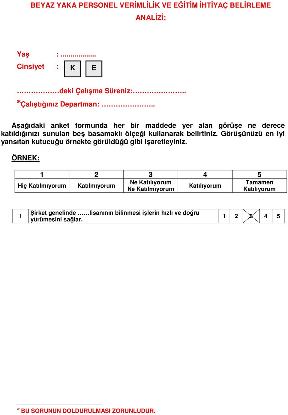 . Aşağıdaki anket formunda her bir maddede yer alan görüşe ne derece katıldığınızı sunulan beş basamaklı ölçeği kullanarak belirtiniz.