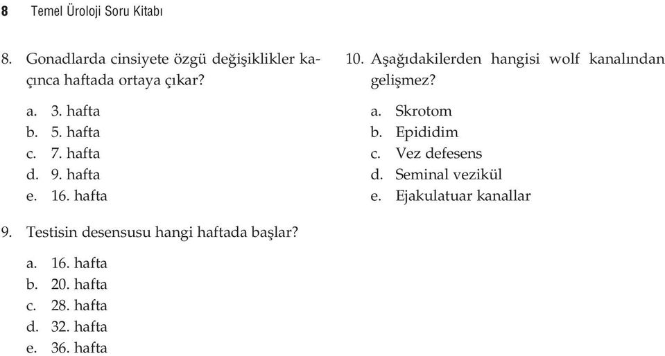 Afla dakilerden hangisi wolf kanal ndan geliflmez? a. Skrotom b. Epididim c. Vez defesens d.