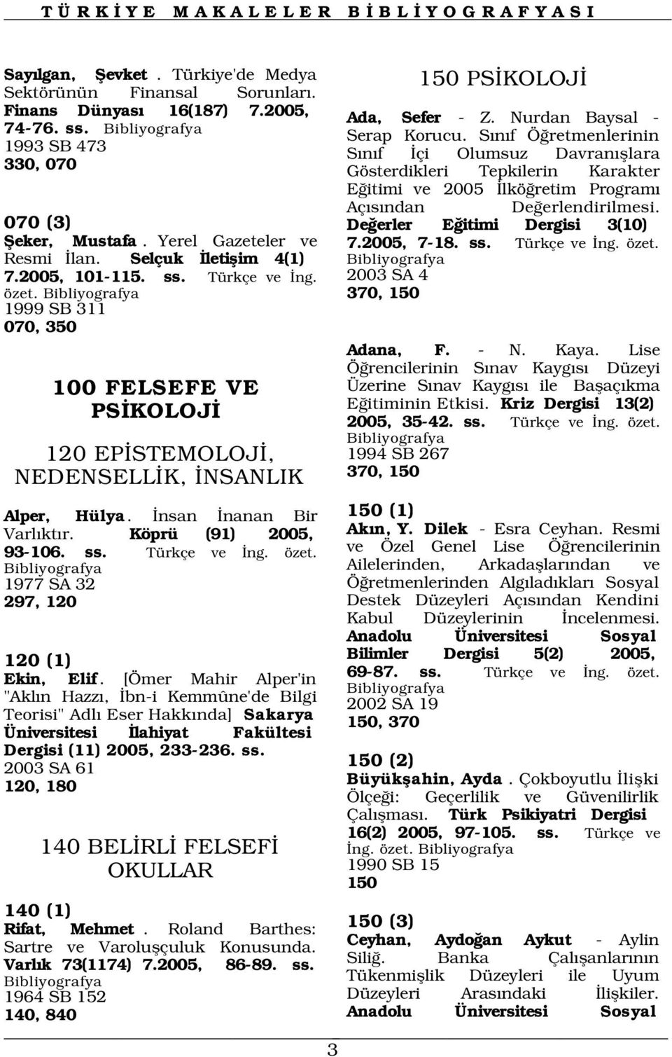 Köprü (91) 2005, 93-106. ss. Türkçe ve ng. özet. 1977 SA 32 297, 120 120 (1) Ekin, Elif.