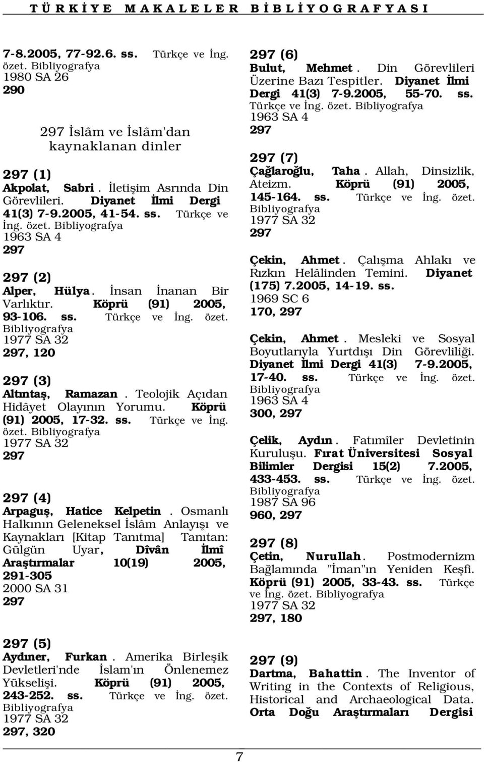 Çal flma Ahlak ve 297 (2) R zk n Helâlinden Temini. Diyanet Alper, Hülya. nsan nanan Bir (175) 7.2005, 14-19. ss. Varl kt r. Köprü (91) 2005, 1969 SC 6 93-106. ss. Türkçe ve ng. özet.