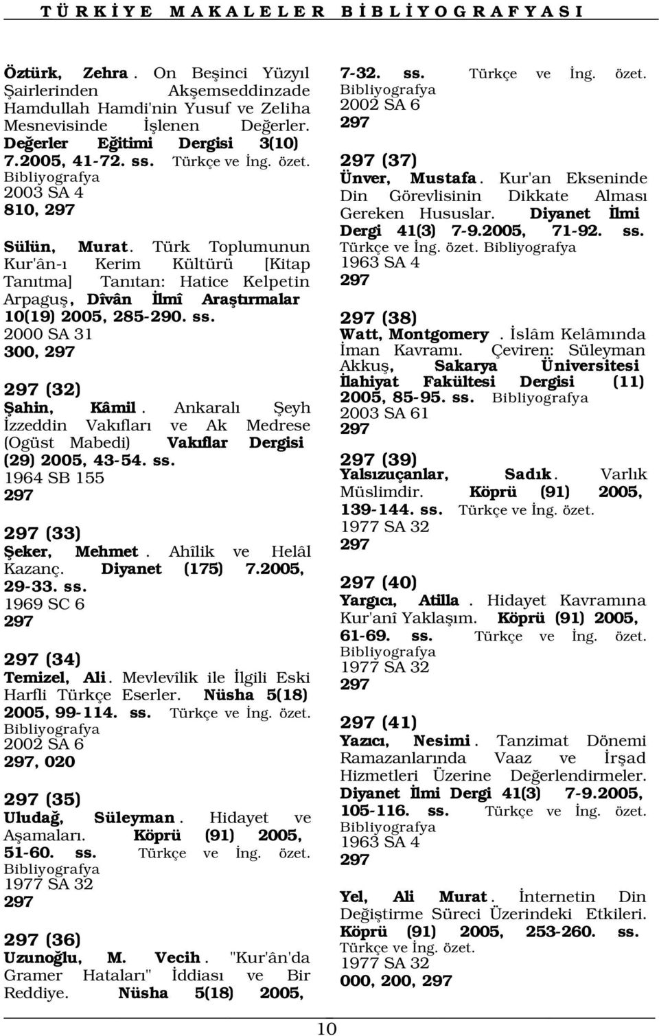 2000 SA 31 300, 297 297 (32) fiahin, Kâmil. Ankaral fieyh zzeddin Vak flar ve Ak Medrese (Ogüst Mabedi) Vak flar Dergisi (29) 2005, 43-54. ss. 1964 SB 155 297 7-32. ss. Türkçe ve ng. özet.