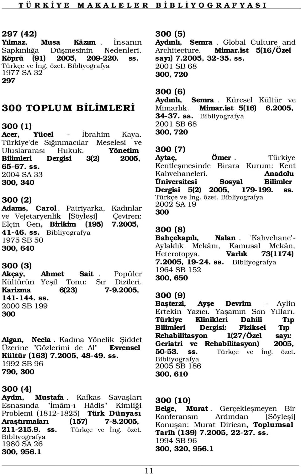 Türkiye'de S nmac lar Meselesi ve Uluslararas Hukuk. Yönetim Bilimleri Dergisi 3(2) 2005, 65-67. ss. 2004 SA 33 300, 340 300 (2) Adams, Carol.
