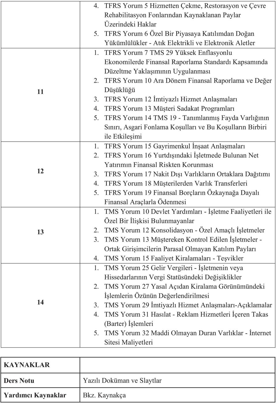 TFRS Yorum 7 TMS 29 Yüksek Enflasyonlu Ekonomilerde Finansal Raporlama Standardı Kapsamında Düzeltme Yaklaşımının Uygulanması 2. TFRS Yorum 10 Ara Dönem Finansal Raporlama ve Değer Düşüklüğü 3.