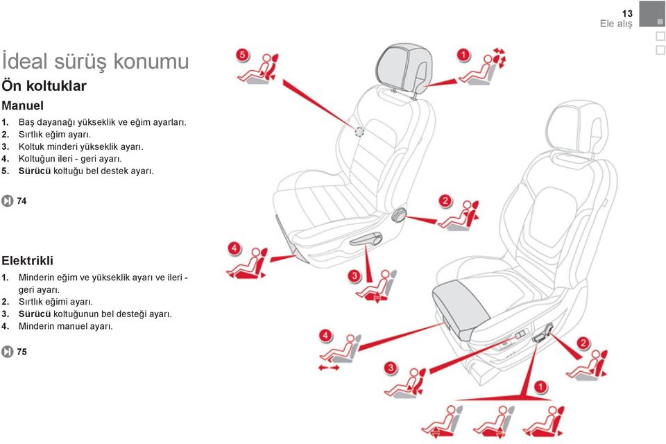 Sürücü koltuğu bel destek ayarı. 74 Elektrikli 1.
