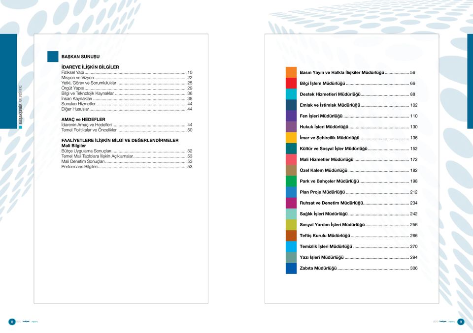 Sonuçları 52 Temel Mali Tablolara İlişkin Açıklamalar 53 Mali Denetim Sonuçları 53 Performans Bilgileri 53 Basın Yayın ve Halkla İlişkiler Müdürlüğü 56 Bilgi İşlem Müdürlüğü 66 Destek Hizmetleri