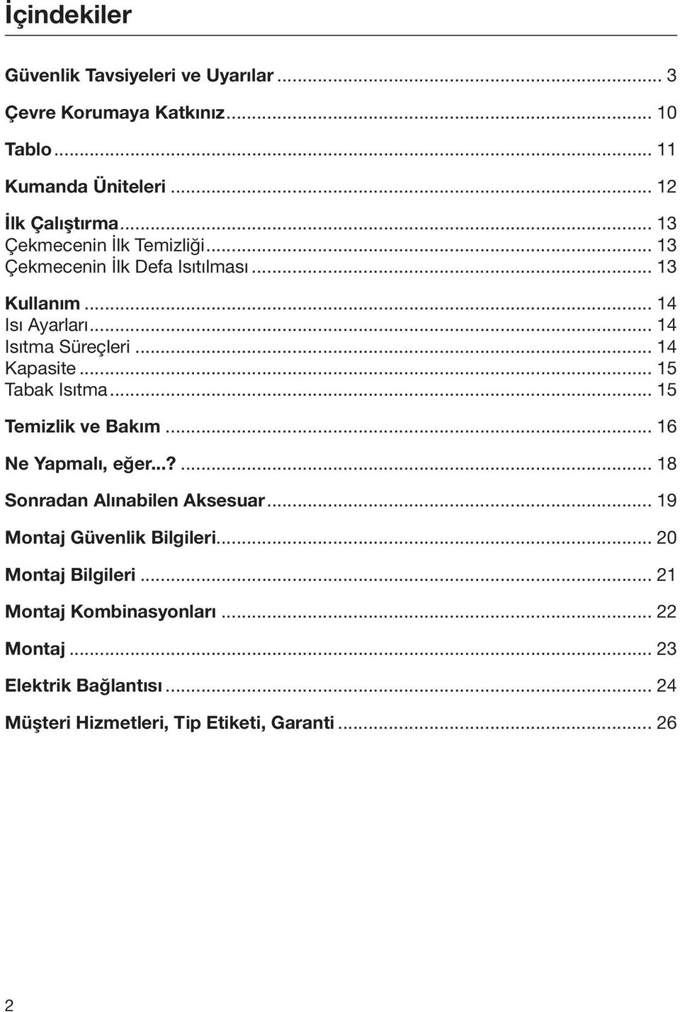 .. 15 Tabak Isıtma... 15 Temizlik ve Bakım... 16 Ne Yapmalı, eğer...?... 18 Sonradan Alınabilen Aksesuar... 19 Montaj Güvenlik Bilgileri.