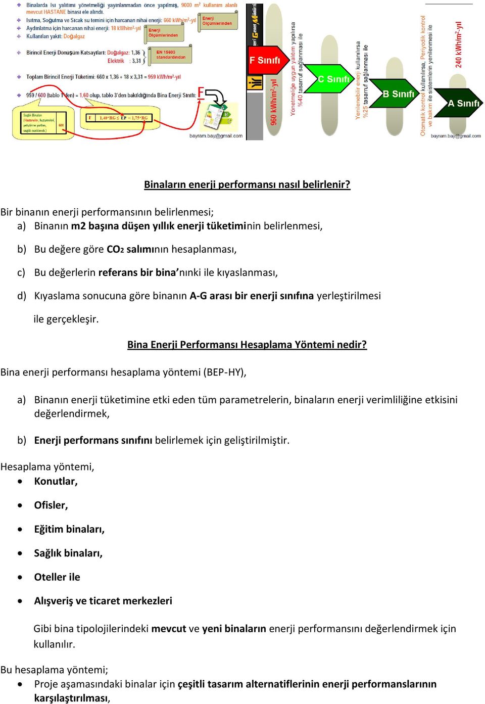 nınki ile kıyaslanması, d) Kıyaslama sonucuna göre binanın A-G arası bir enerji sınıfına yerleştirilmesi ile gerçekleşir.