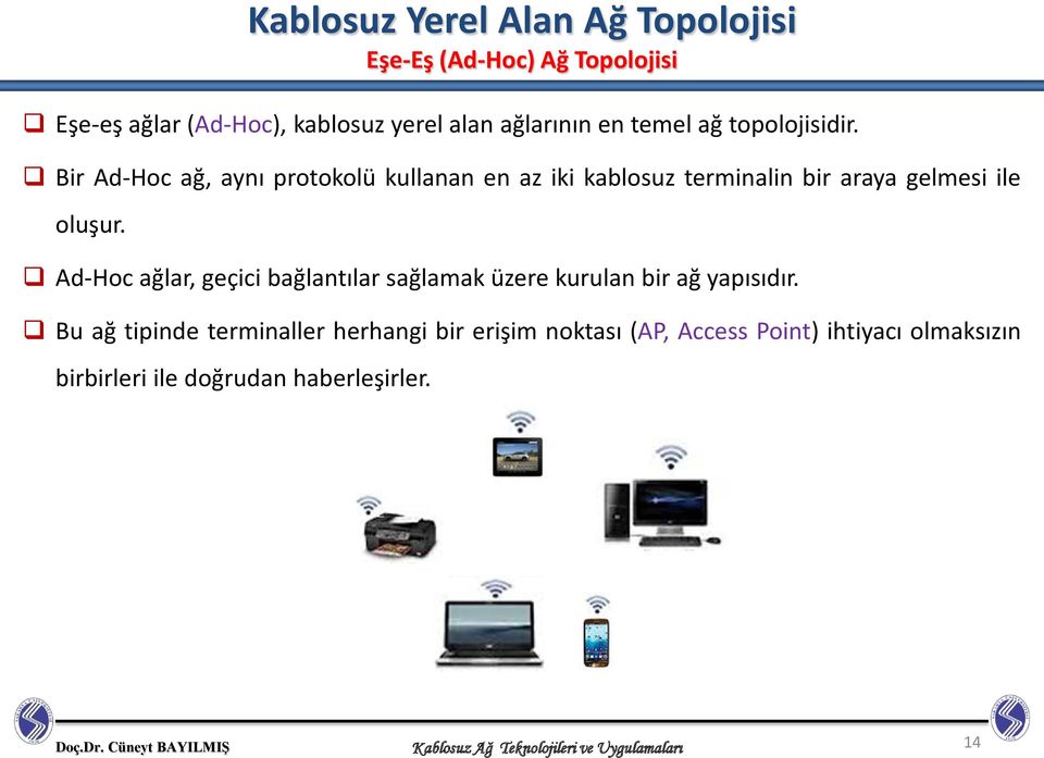 Ad-Hoc ağlar, geçici bağlantılar sağlamak üzere kurulan bir ağ yapısıdır.