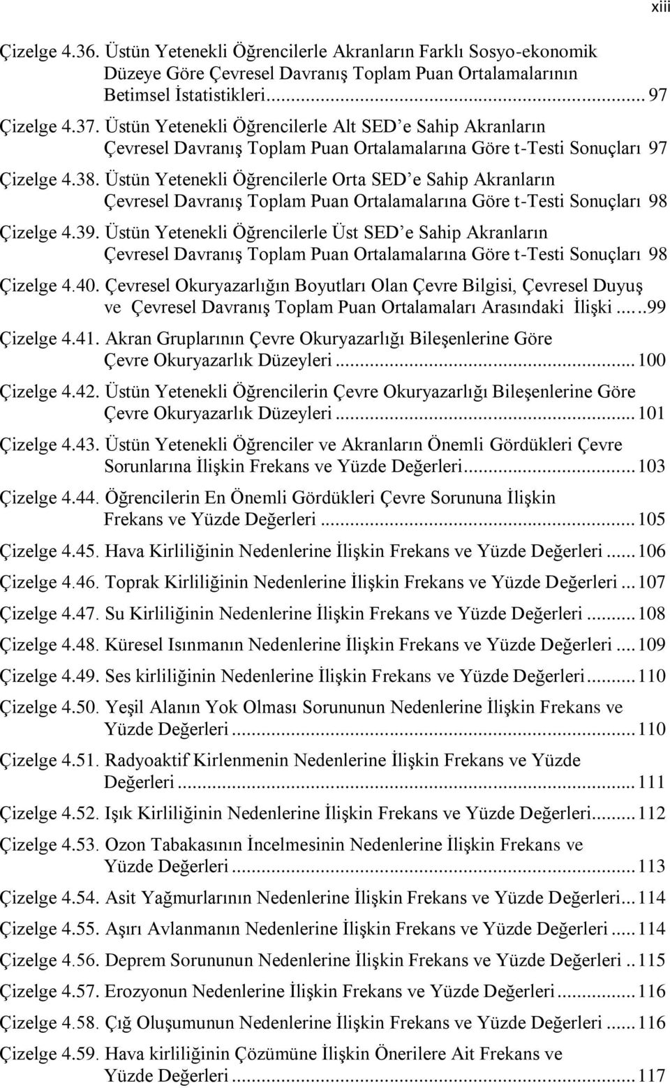 Üstün Yetenekli Öğrencilerle Orta SED e Sahip Akranların Çevresel Davranış Toplam Puan Ortalamalarına Göre t-testi Sonuçları 98 Çizelge 4.39.