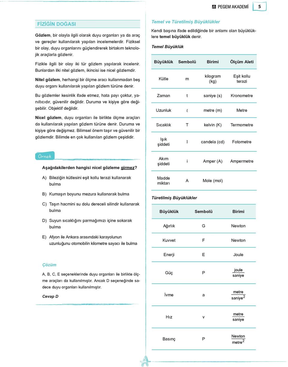 Bunlardan ilki nitel gözlem, ikincisi ise nicel gözlemdir. Nitel gözlem, herhangi bir ölçme aracı kullanmadan beş duyu organı kullanılarak yapılan gözlem türüne denir.