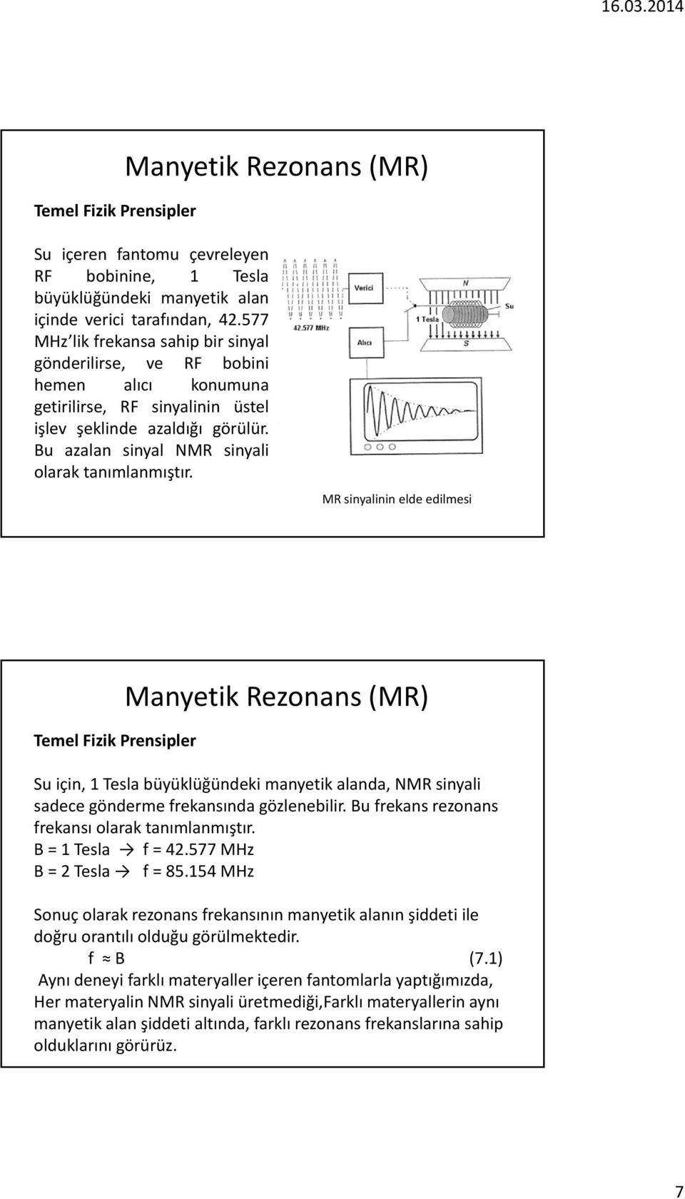 Bu azalan sinyal NMR sinyali olarak tanımlanmıştır.