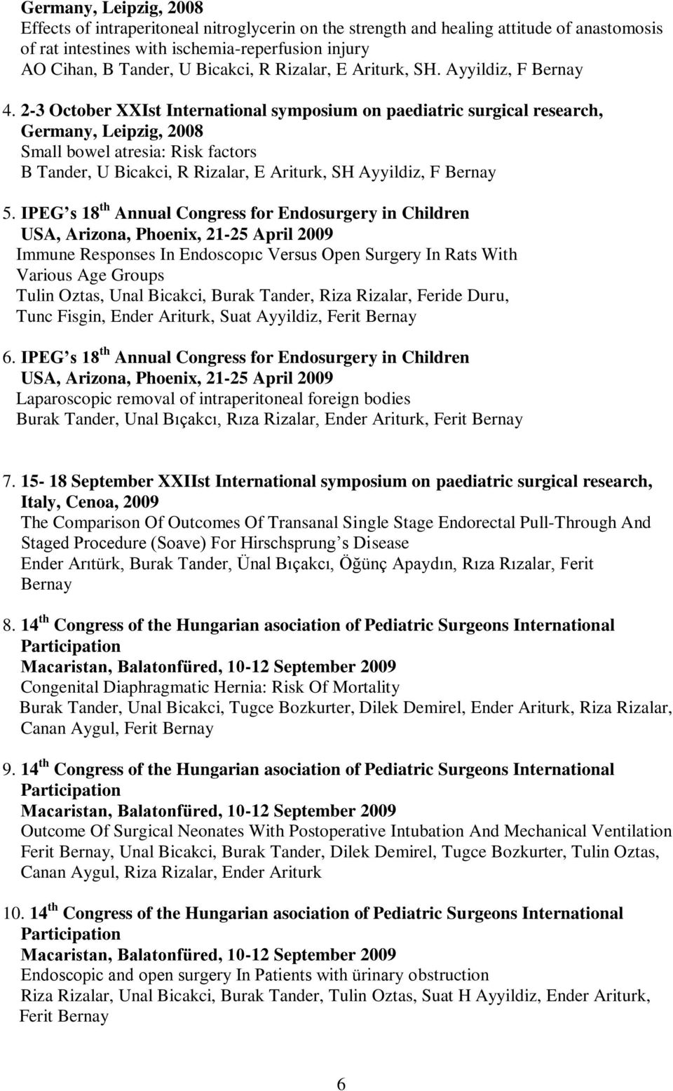 2-3 October XXIst International symposium on paediatric surgical research, Germany, Leipzig, 2008 Small bowel atresia: Risk factors B Tander, U Bicakci, R Rizalar, E Ariturk, SH Ayyildiz, F 5.